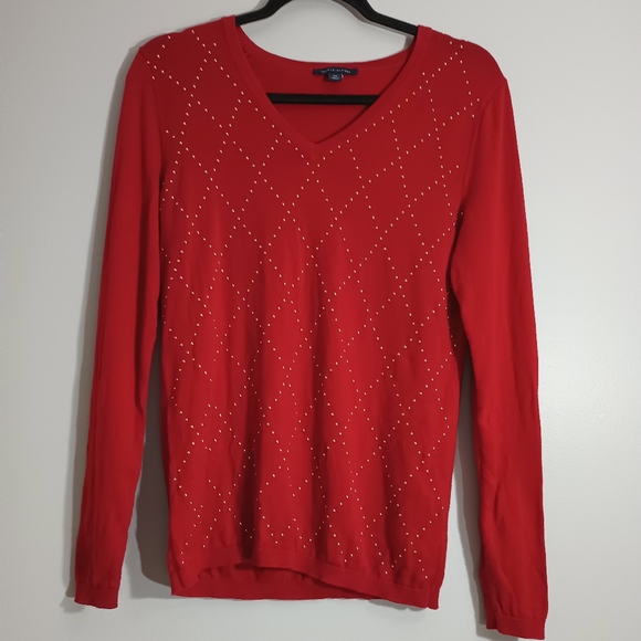 Tommy Hilfiger Sweaters - Tommy Hilfiger Red Sweater with‎ Gold Pattern S